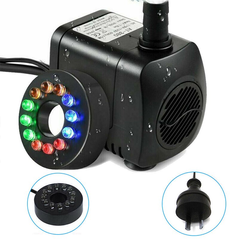 15W 12 LED Light Submersible 800L/H Water Pump Aquariums Fish Pond Fountain Sump Waterfall Water Pump Tank Fountain AU /UK Plug