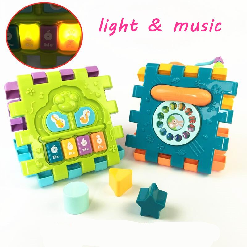 6 in 1 Multipurpose Muziekinstrument Activiteit Cube Piano muziek Telefoon Gear Functies Voor Kinderen Leren Educatief Speelgoed