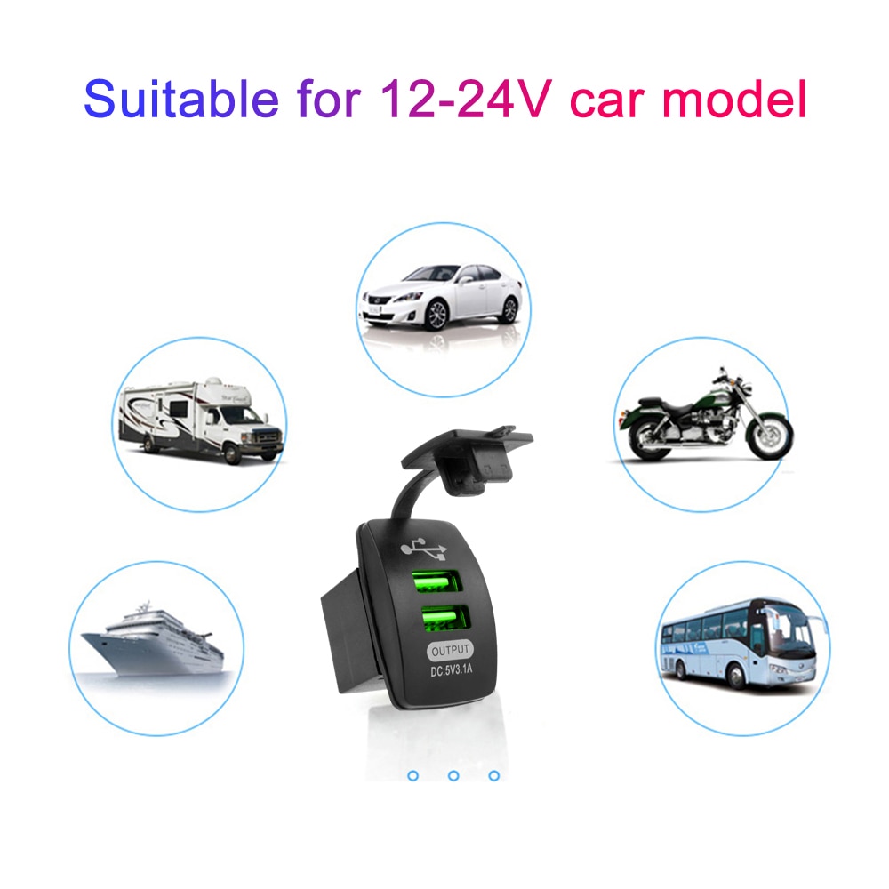 Usb-uttag billaddare vattentätt usb-biluttag 12v-24v 5v 3.1a telefonladdning för marin båtmotorcykel