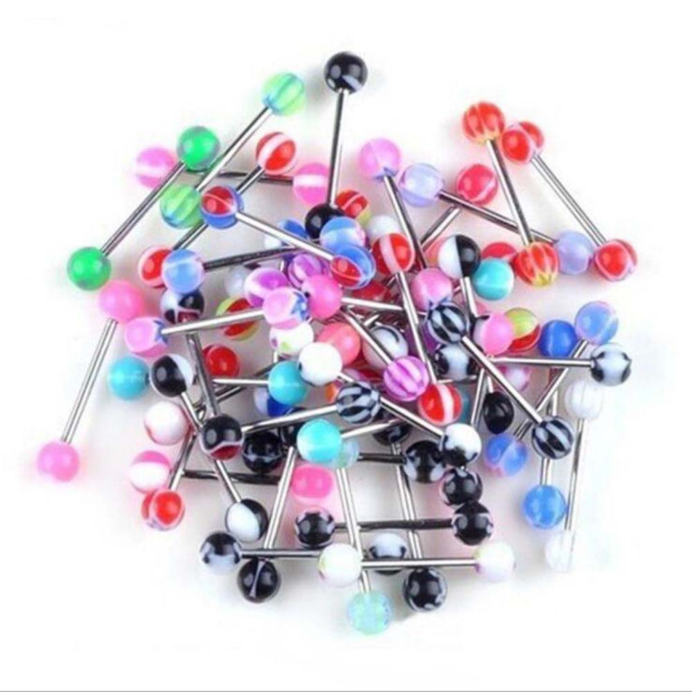 Língua piercing 30 pçs colorido aço inoxidável bola barbell botão anel barra cirúrgica piercing sexy corpo jóias para mulher: Default Title