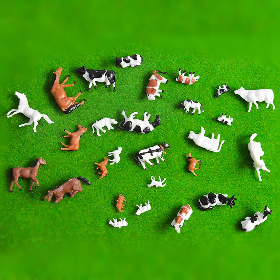 HO 1:87 Diorama Model Cows Horse Sheep Plastic Animal Toys DIY Model Making Sand Table Building Layout Farm Scene 10pcs/lot