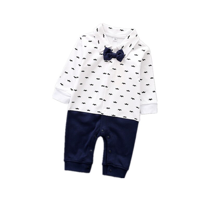 Zuigelingsjongen Kleding Lange Mouw Herfst Rompertjes Snor Patroon Gentleman Style Formele Suits Verjaardag Bow-tie Onesie Outfits: WHITE / 18m
