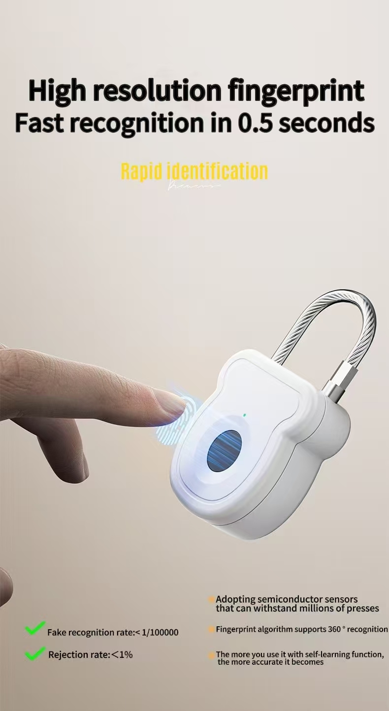 2025 Keyless USB Opladen Vingerafdruk Slot Smart Hangslot Deurslot 0.2sec Unlock Draagbare Anti-diefstal Hangslot