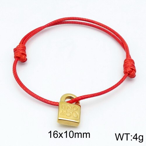 Women Men Silver Color Gold Stainless Steel key UNO de 50 Lock Black Red Brown Pink Rope Bracelet Jewelry: 3