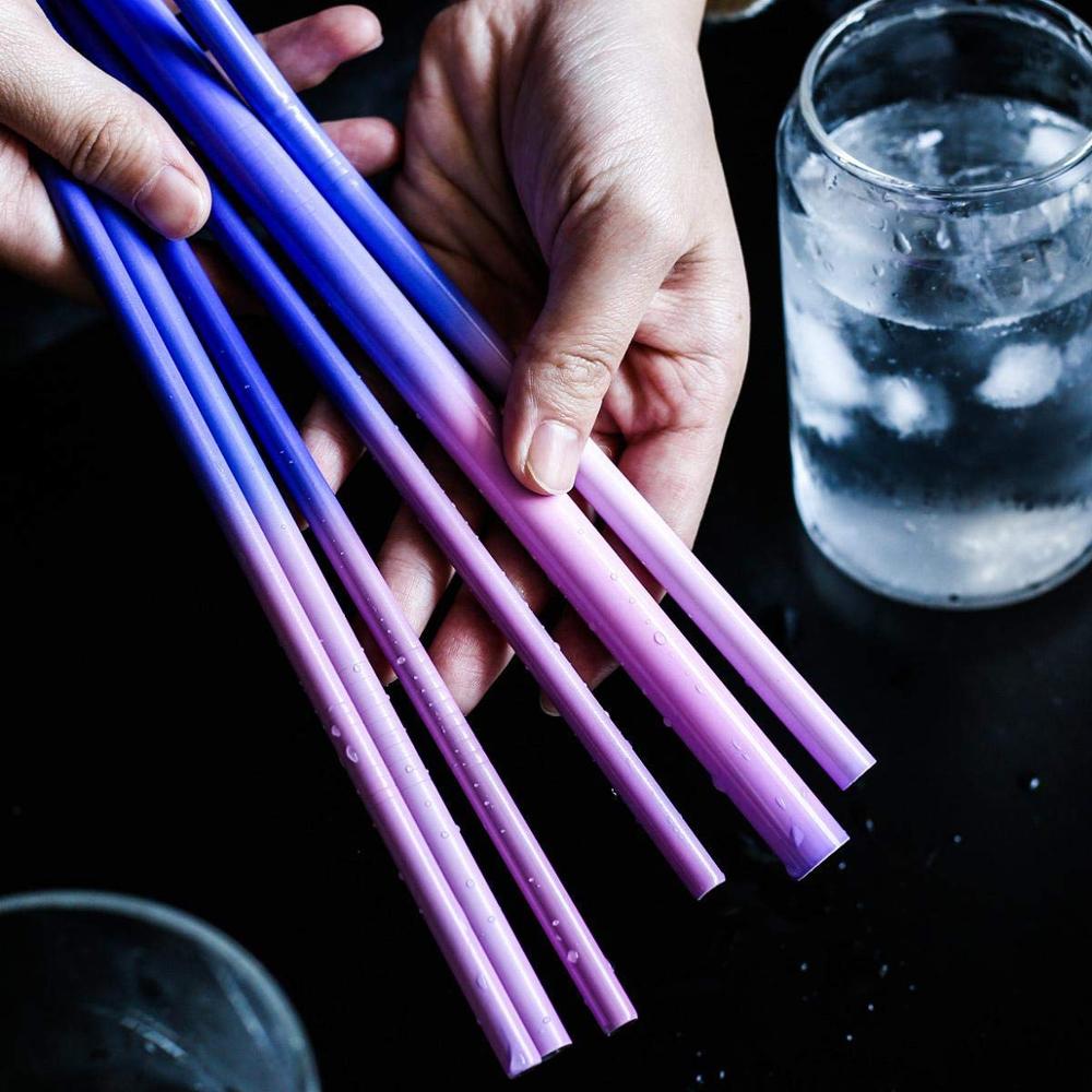 Reusable Stainless Steel Straw Induction Temperature Color Change drinking Straw with cleaner brush