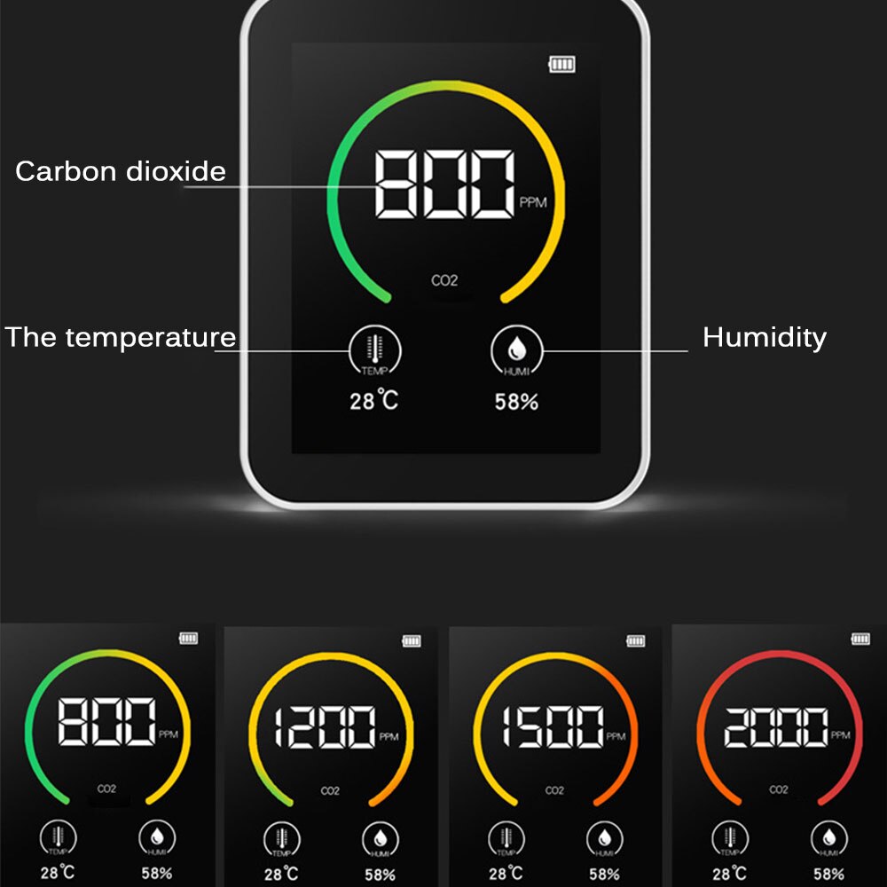 CO2 Detector Concentration Content Measuring Device Smart Air Monitor With USB Rechargeable Carbon Dioxide Tester