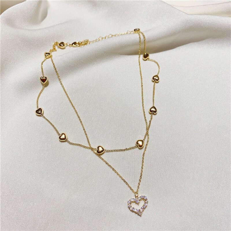 Double layer Chain Heart Choker Necklace For Women Gold Chain Korean Style Collar Female Chocker Aesthetic Jewelry: Default Title