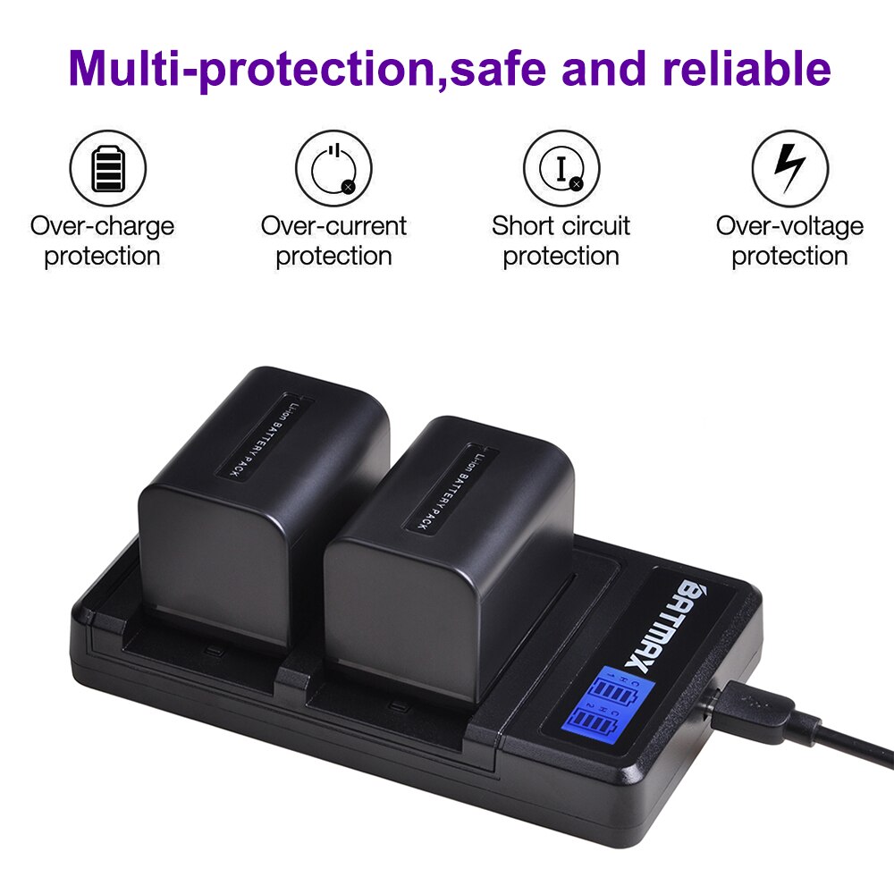 2 Pièces 2500mAh NP-FV70 NP FV70 Batterie + LCD Double Chargeur USB pour Sony NP-FV30 FV50 FV70 FV90 FV100 FV120 HDR-SR68 DCR-SX85 DCR-S