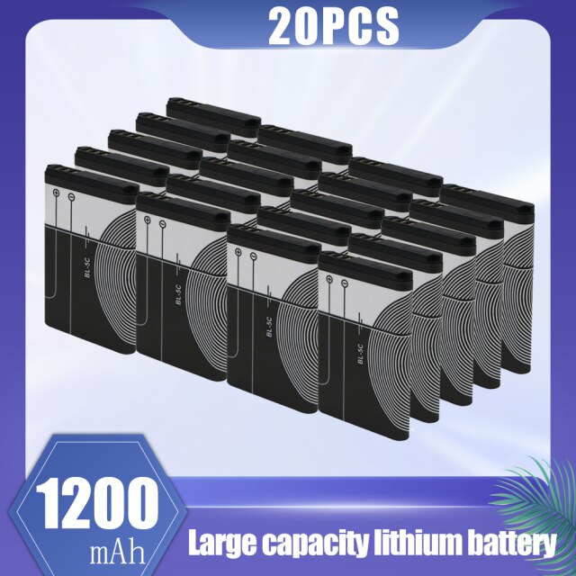BL-5C BL5C BL 5C 3.7V 1200mAh Replacement Lithium Battery For Nokia 1100 1110 1112 1200 1208 1600 2300 2600 2610 3100 3110 5130: 20PCS