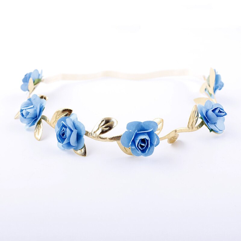 1pc Crown Headband Baby Girl Kids Garlands Gold Leaves Hair Band Rose Flower Wreath: Blue