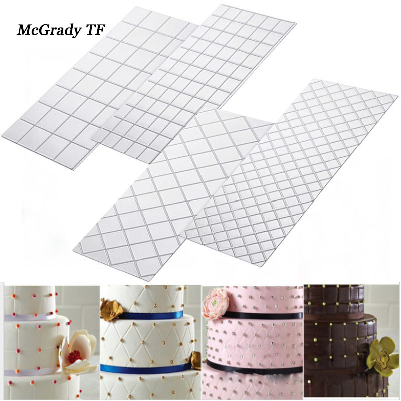 Mac 4 stk/set Grid Transparante Textuur Mat Cake Grens Cakevorm Fondant Imprint Bakken Mat Fondant Cutter Decoratie Taart Gereedschap