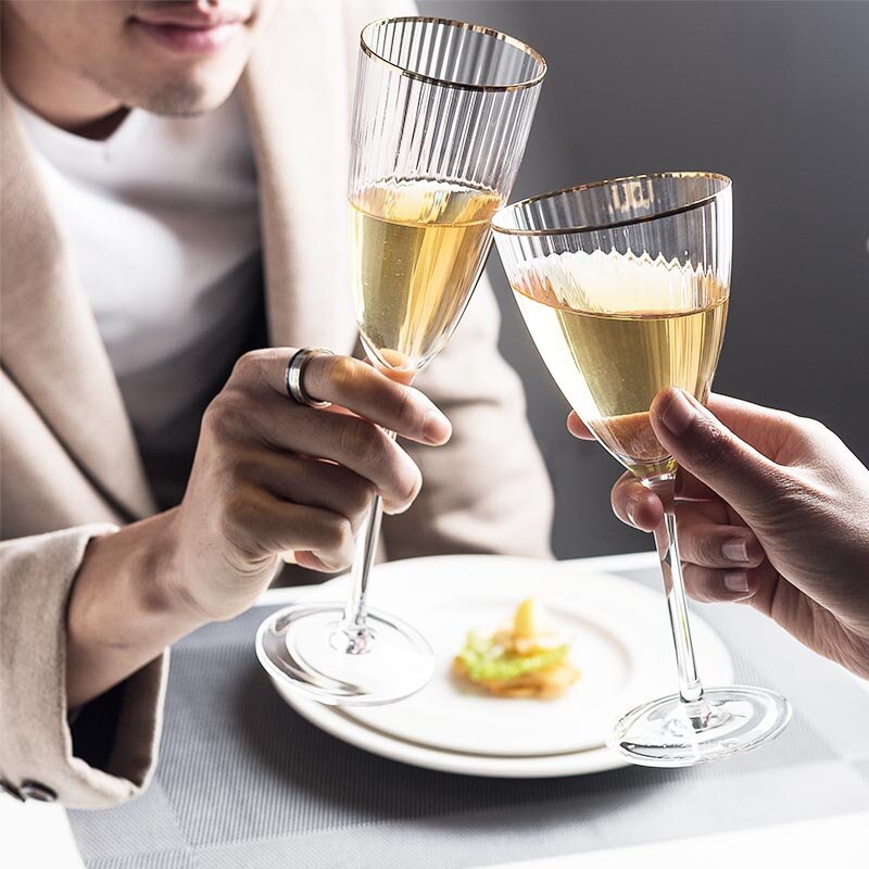 Crystal Verticale Strepen Retro Wijnglas Gouden Mond Champagne Glas Kristal Glas Wijn Glas Thuis Dessert Wijn Glas