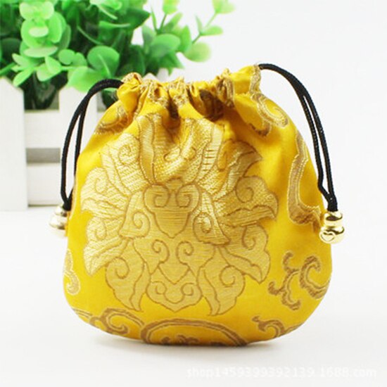 Silk Drawstring Pouch Drawstring Ethnic Style Jewelry 1 Pcs Bags Embroidery Jewellery Pouch Brocade Box Small Trick Colorful: Yellow