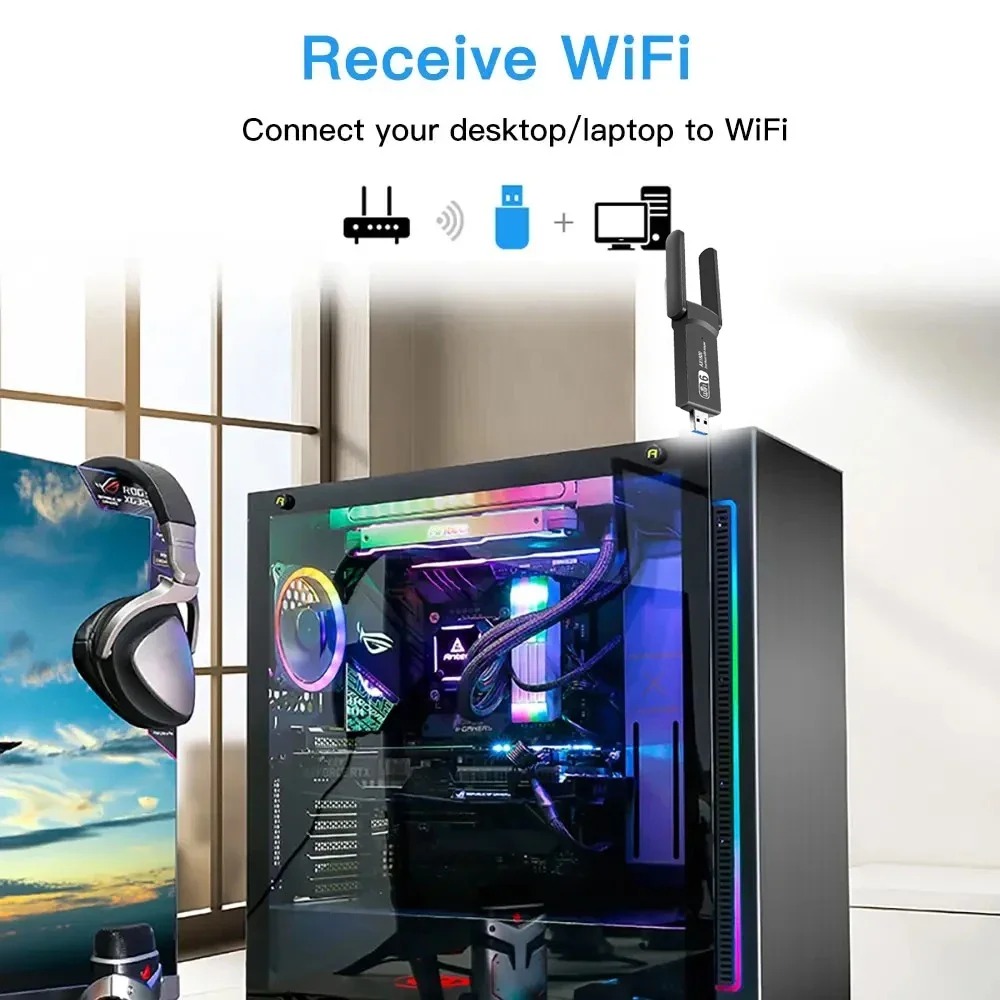 1800 Mbit/s WiFi 6 USB-Adapter Dual Band 2,4 G/5 GHz Wireless WiFi Receiver USB 3.0 Dongle Netzwerkkarte für Laptop PC Win 10/11