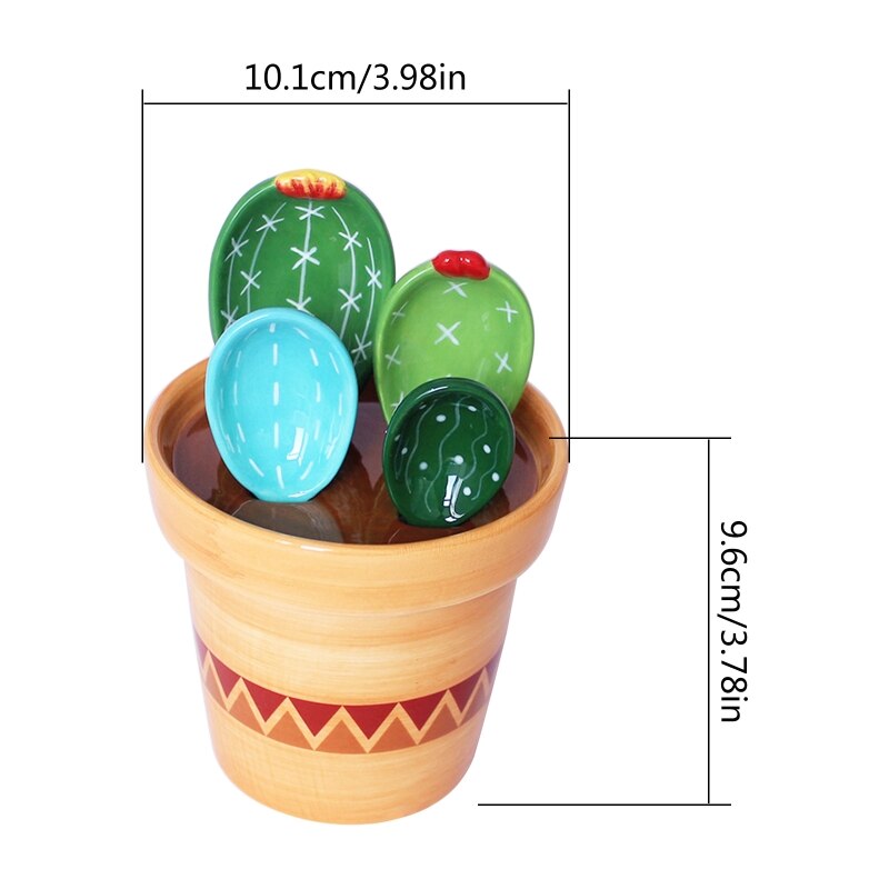 A0KE Ceramic Cactus Measuring Spoons with Holder Set Baking Measuring Spoons for Home Kitchen Cooking Baking Sugar Salt Add
