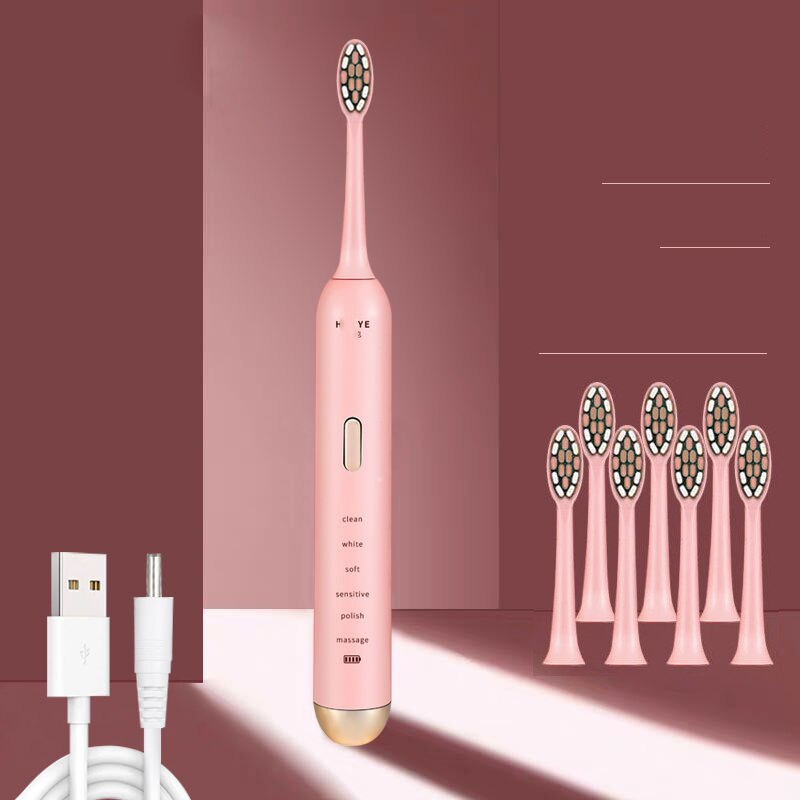 Schall- XIOMI Elektrische Zahnbürste USB Aufladbare Zahnbürste Wasserdichte Ultra Schall- Automatische Zahnbürste Intelligente Heimat Gesunde: Rosa 8 Köpfe