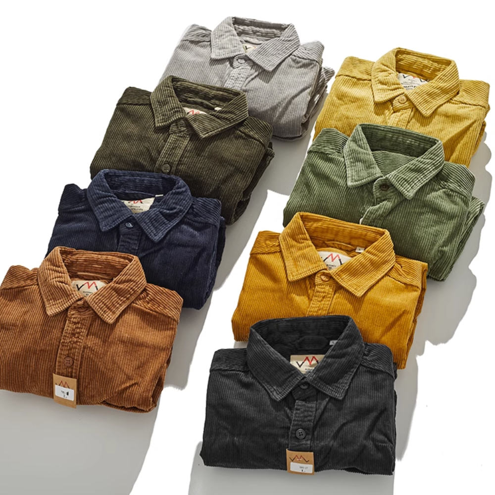 Stylish Men's Thick Corduroy Shirt Jacket with Vintage for Autumn and Winter