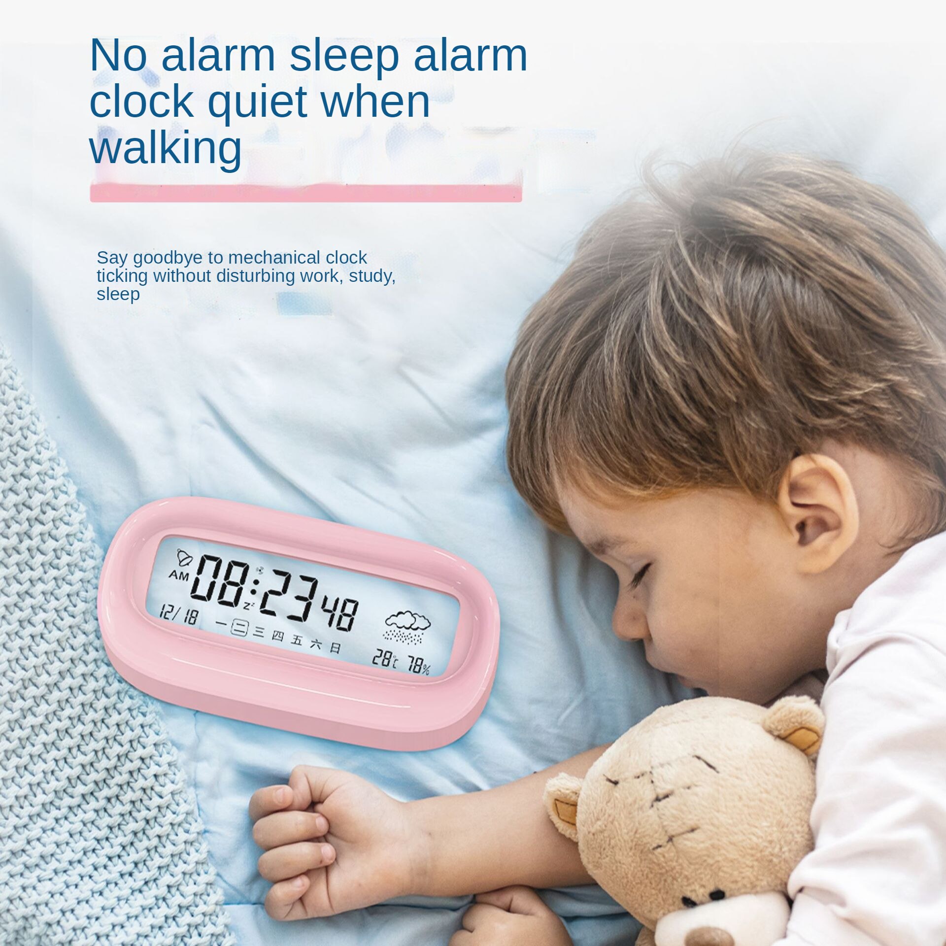 Simple duog alarm clock for students to wake up cute cartoon smart digital calendar LCD multi-function