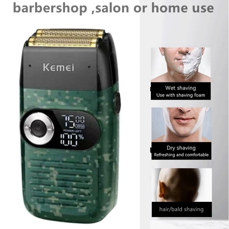 Kemei Barber Pro Haar Elektrorasierer für Männer Drei-Gang-Motor Bart nass trocken Elektrorasierer waschbare Glatze Rasiermaschine