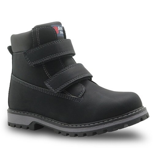 Apakowa Little Boys Winter Classic Hook and Loop Ankle Boots Kids Woolen Lining Warm Snow Boots for Boys Martin Boots with Zip: black / 1.5