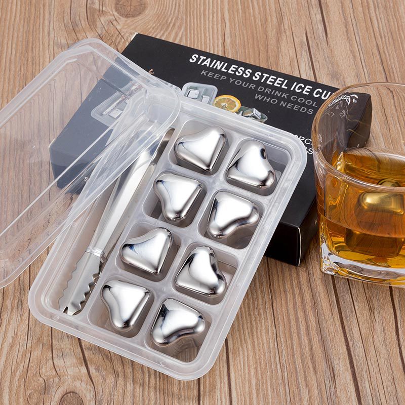 8 stk hjerteformede isterninger i rustfrit stål genanvendelige kølesten til whisky vin frossen drink sgs test pass