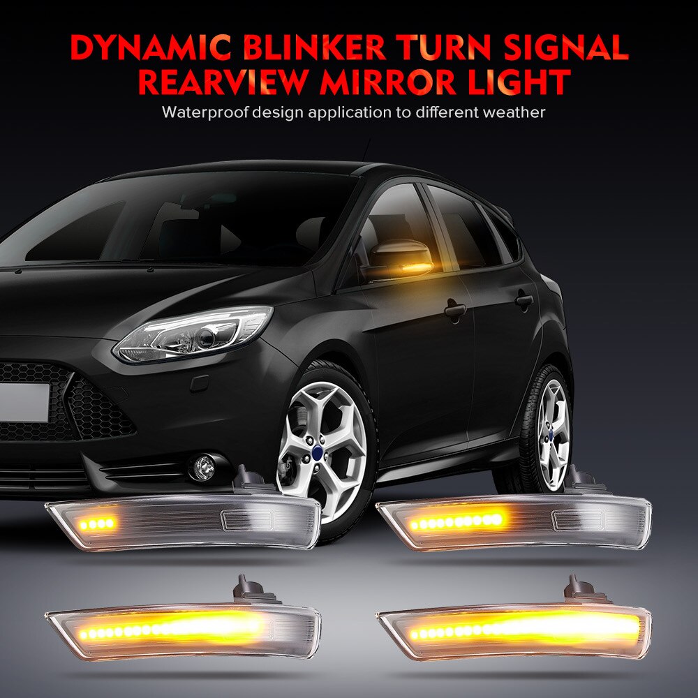 2 stuks Voor Ford Focus Dynamische Richtingaanwijzer Blinker Repeater Licht LED Side Wing Achteruitkijkspiegel indicator