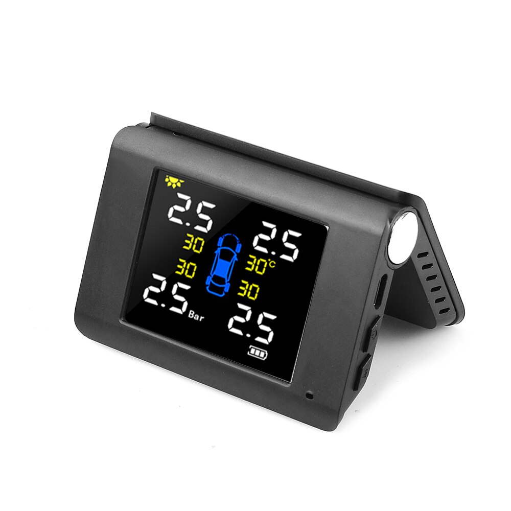 TPMS Solar Power Tyre Pressure Monitoring System with 4 Sensors LCD Real-time Display Car Tire Pressure Auto Alarm System