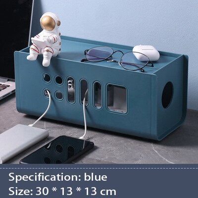 Plastic Cable Management Box Cable Organizer For Cables Pick Up Usb Cable Winder Mouse Headphone Wire Arrangement Protector: Blue