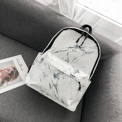 Sac à dos en toile pour femmes benviché pour adolescents filles sacs de grande capacité sacs à dos en marbre sac à dos femme sac d'école D65: WHITE