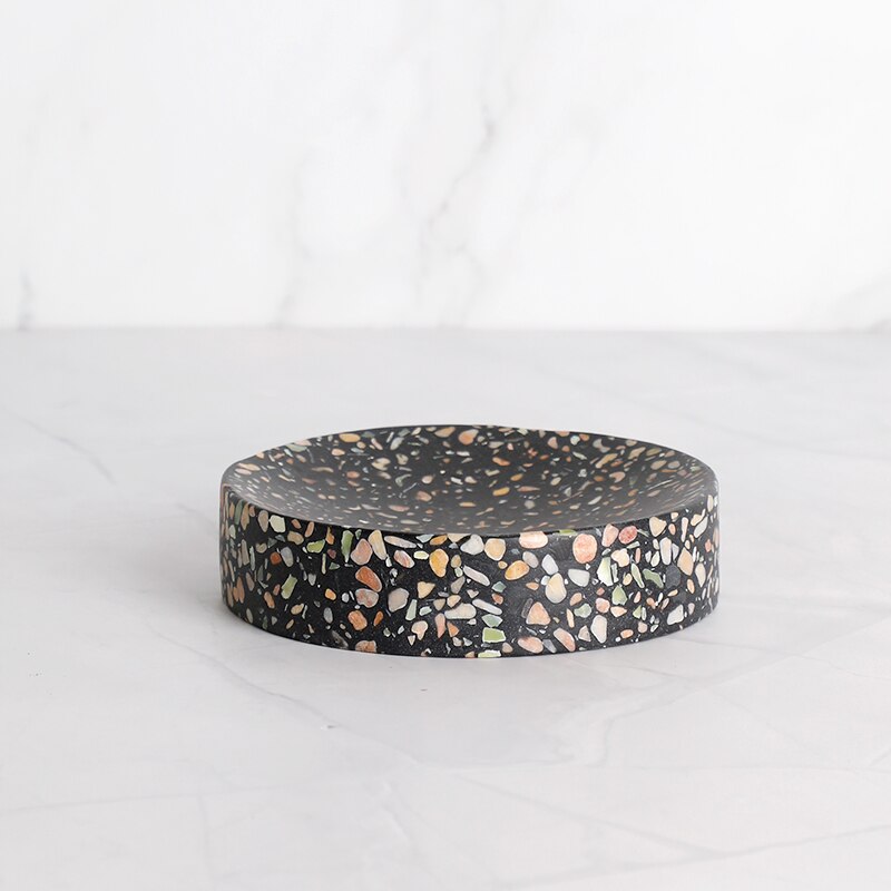 Badeværelsestilbehør sæt sort terrazzo harpiks tandbørsteholder sæbedispenser pumpe flaske tandpasta dispenser sæbeskål: Sæbeskål
