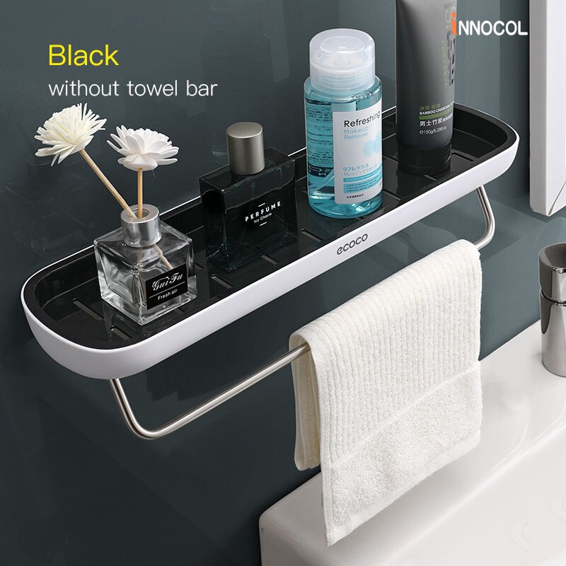 Badkamer Planken Shampoo Opbergrek Wandmontage Handdoek Bar Geen Boren Badkamer Accessoires Hoekplank Keuken Opslag: Black