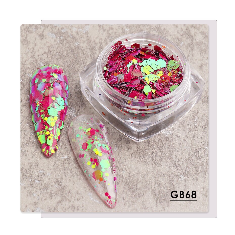 1 caja de Paillettes de uñas camaleón 3D, lentejuelas brillantes de sirena, lagarto, lentejuelas brillantes, arte de uñas hexagonales, decoraciones para manicura BE1904: GB68