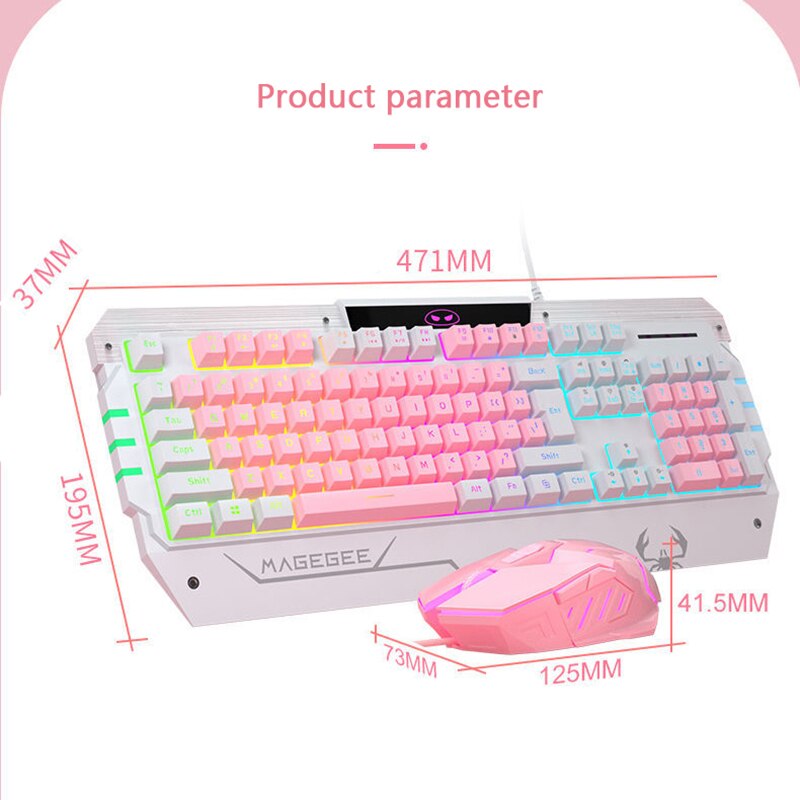 Clavier de jeu mécanique à câble USB rose pour filles, avec capuchons de touches, souris et écouteurs