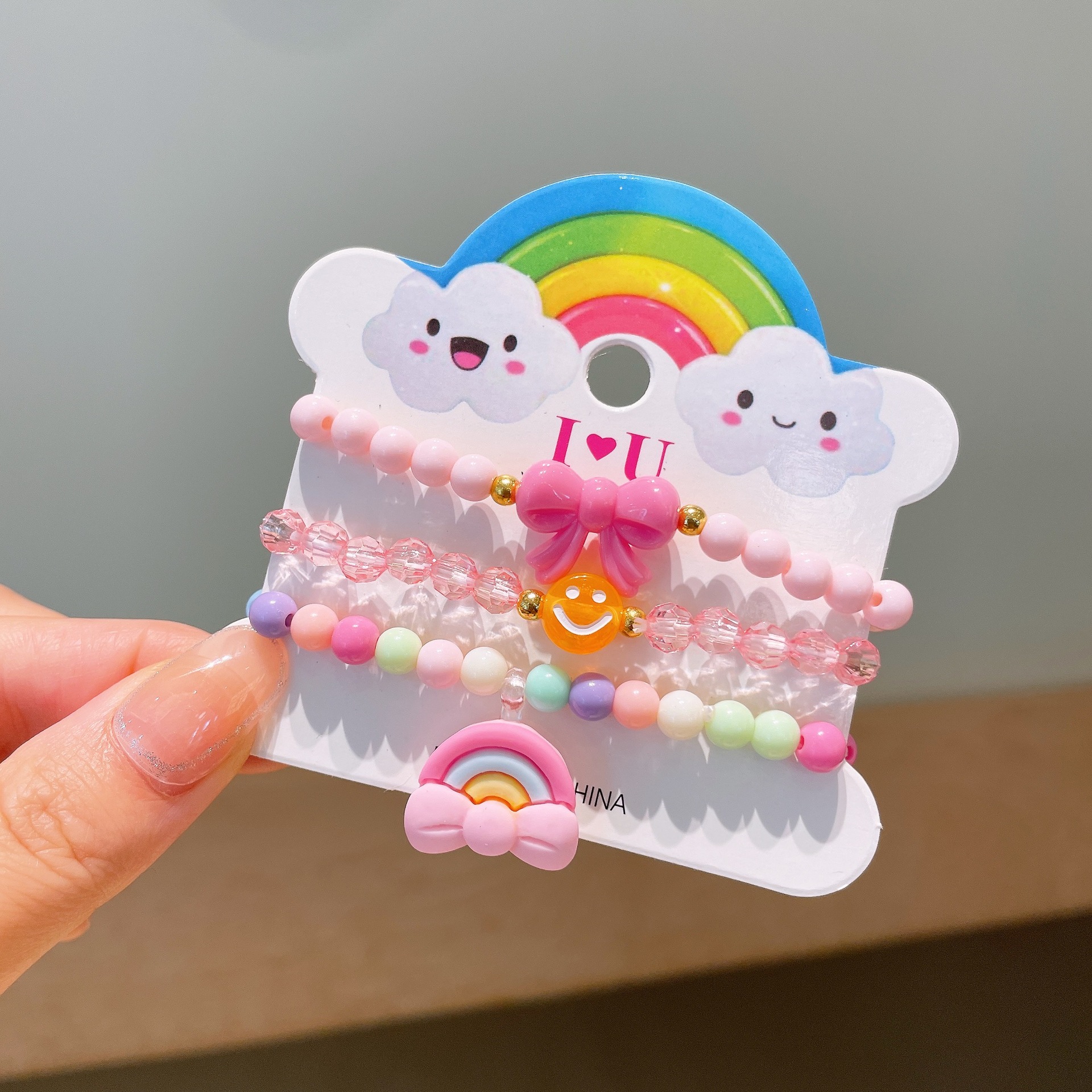 3 uds Qute pulseras de resina coloridas Kit de pulseras para niñas pequeñas pulsera con dijes de para niños accesorios de joyería para fiestas: Chapado en rodio