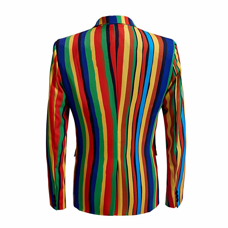 Shenrun herr färgglad kavaj med randigt tryck plus storlek snygg casual manlig slim fit kostym jacka sångare balklänning outfit