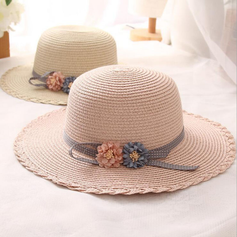 Sommer børn solhatte sløjfe stråhat til piger børn ferie strand panama hat blomster sløjfe stråhatte detail og