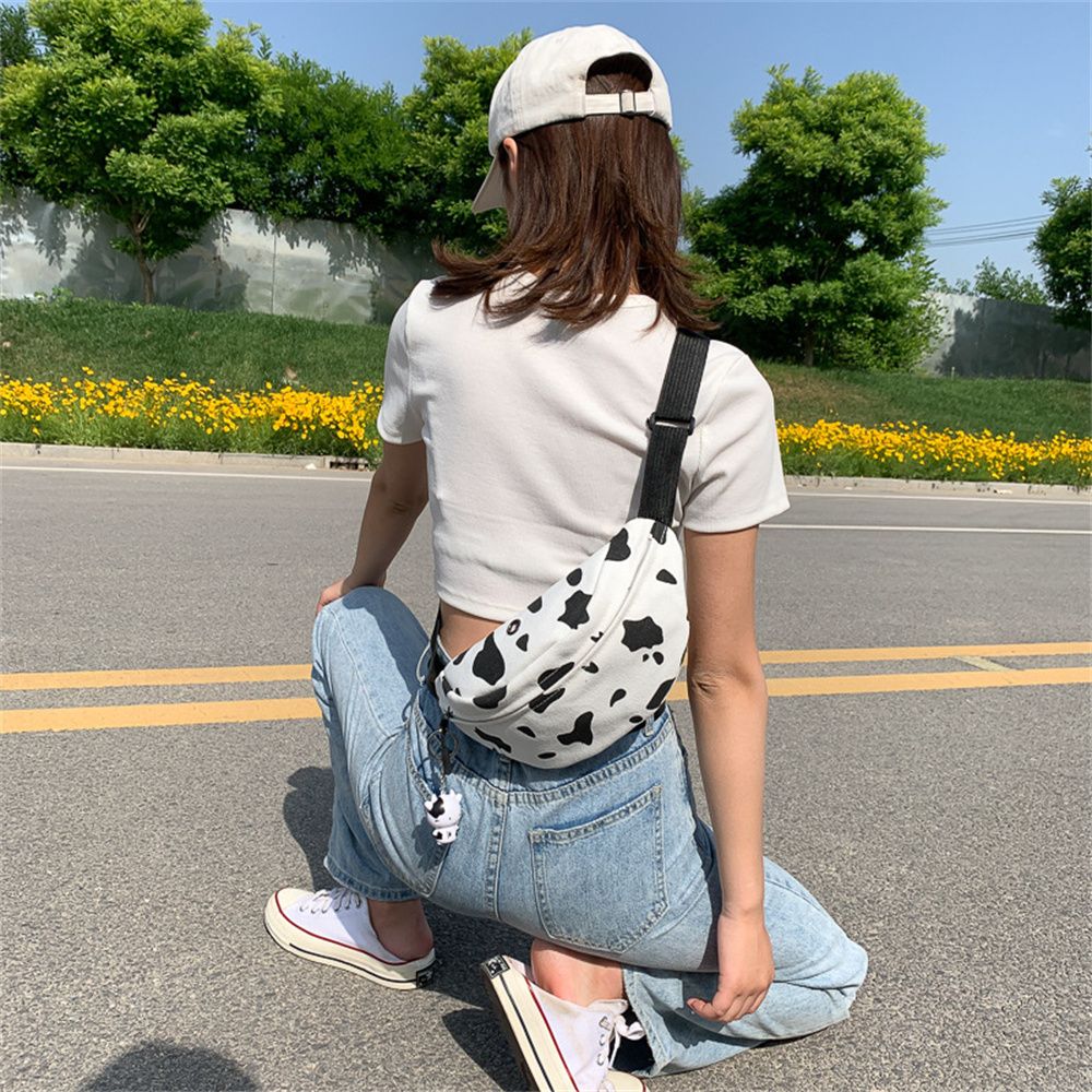 Kuh Drucken Schulter Leinwand Gürtel Taschen für Frauen Taille Tasche lässig Kleine fanny Pack Weiblichen Taille Pack Reise Crossbody Brust tasche