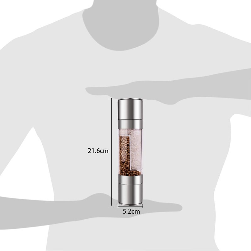 Stainless Steel Salt And Pepper Grinder 2 In 1 Manual Salt & Pepper Mill Shakers Refillable With Dual Adjustable Coarseness And