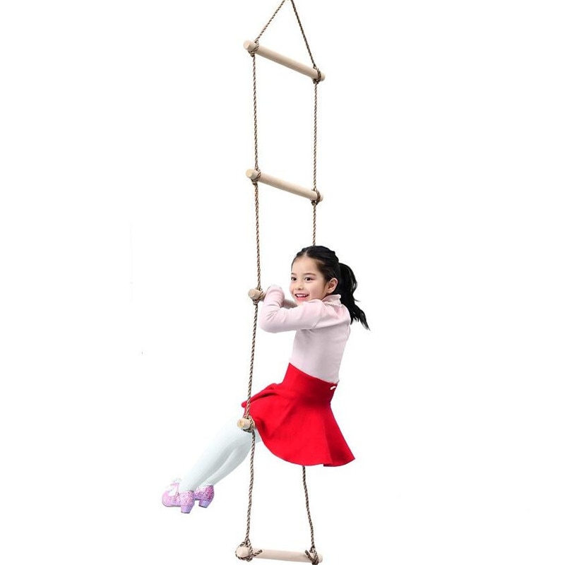 5 Wooden Rungs PE Rope Ladder Children Climbing Indoor Outdoor Garden Kids Sport Rope Swing Safe Fitness Climbing Ladder