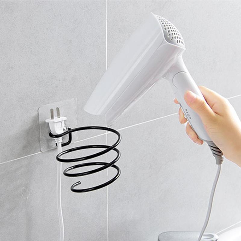 Multifunction Simple Iron Seamless sticker Wall Mounted Hair Dryer Rack Bathroom Wall Holder Shelf Storage Rack