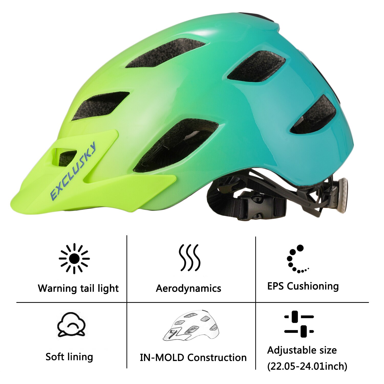 EXCLUSKY-casco de luz LED para bicicleta de montaña para adulto, con carga USB, M/L, 56-61CM