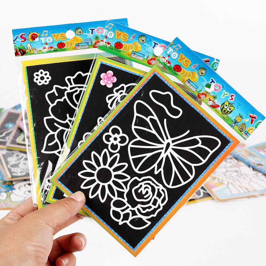 6 uds. 13x9,5 cm Color rasguño arte Tarjeta de colorear papel raspado Graffiti pintura dibujo libro para niños de oficina estacionario