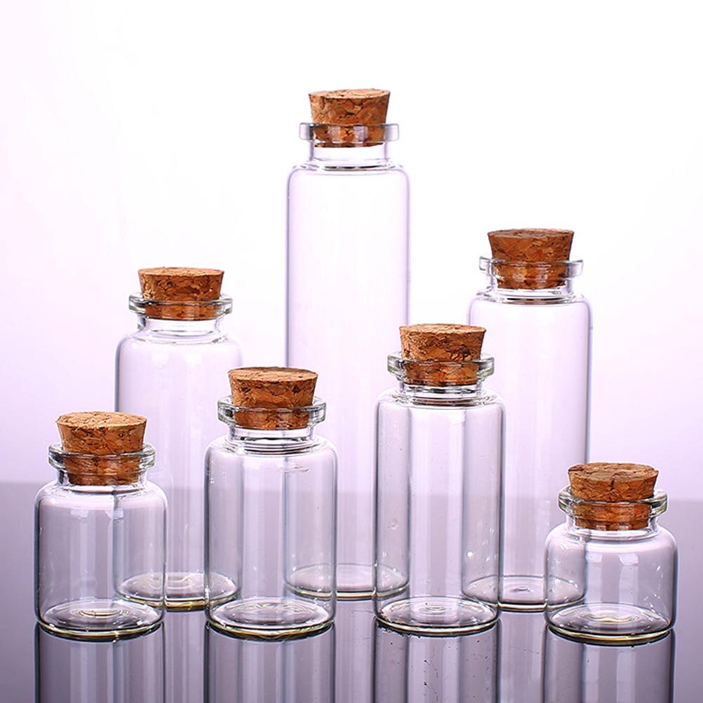 5Pcs 10/15/20/25/30/40/70ml Clear Cork Stopper Wishing Empty Glass Bottle Vials