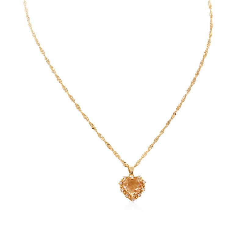 Luxury Zircon Heart Pendant Necklaces For Women Girls Gold Collar NecklacesWedding Party Daily Jewelry