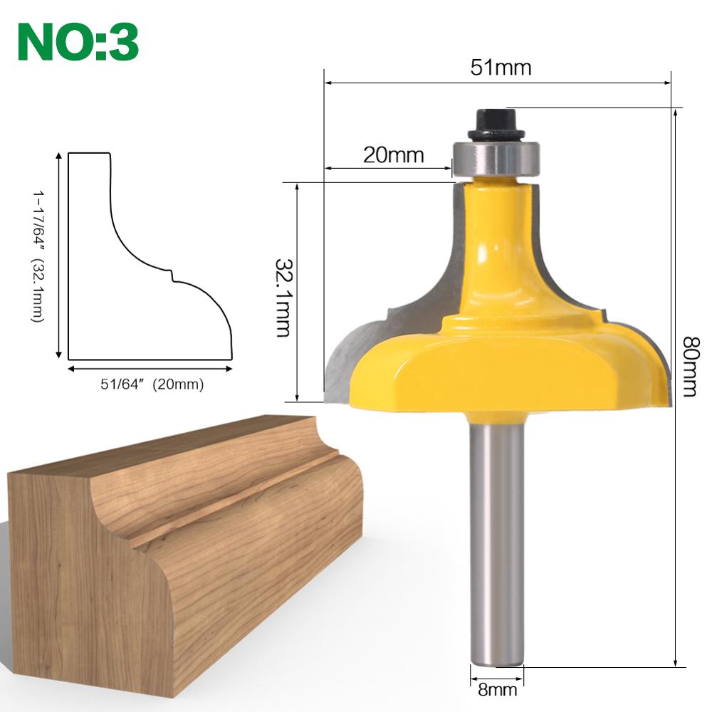 1PC 8mm Shank Picture Frame / Molding Router Bit - Large Trimming Wood Milling Cutter for Woodwork Cutter Power Tools: NO3