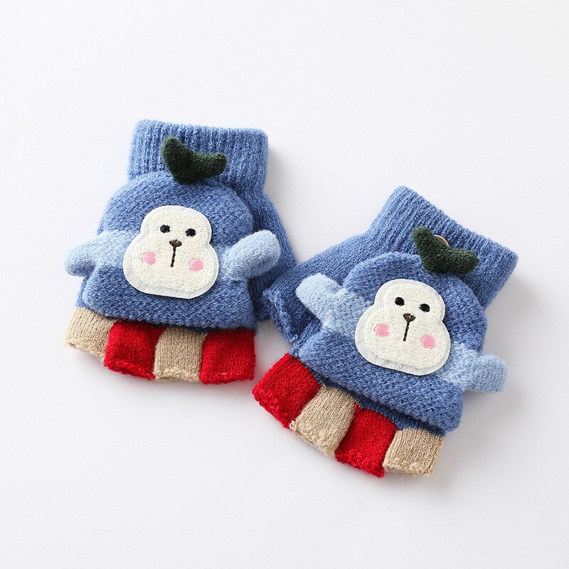 Winter Warm Fitness Kinderen Handschoenen Cartoon Aap Kid Baby Baby Katoenen Handschoenen Breien Wanten Kerstcadeau: Blue