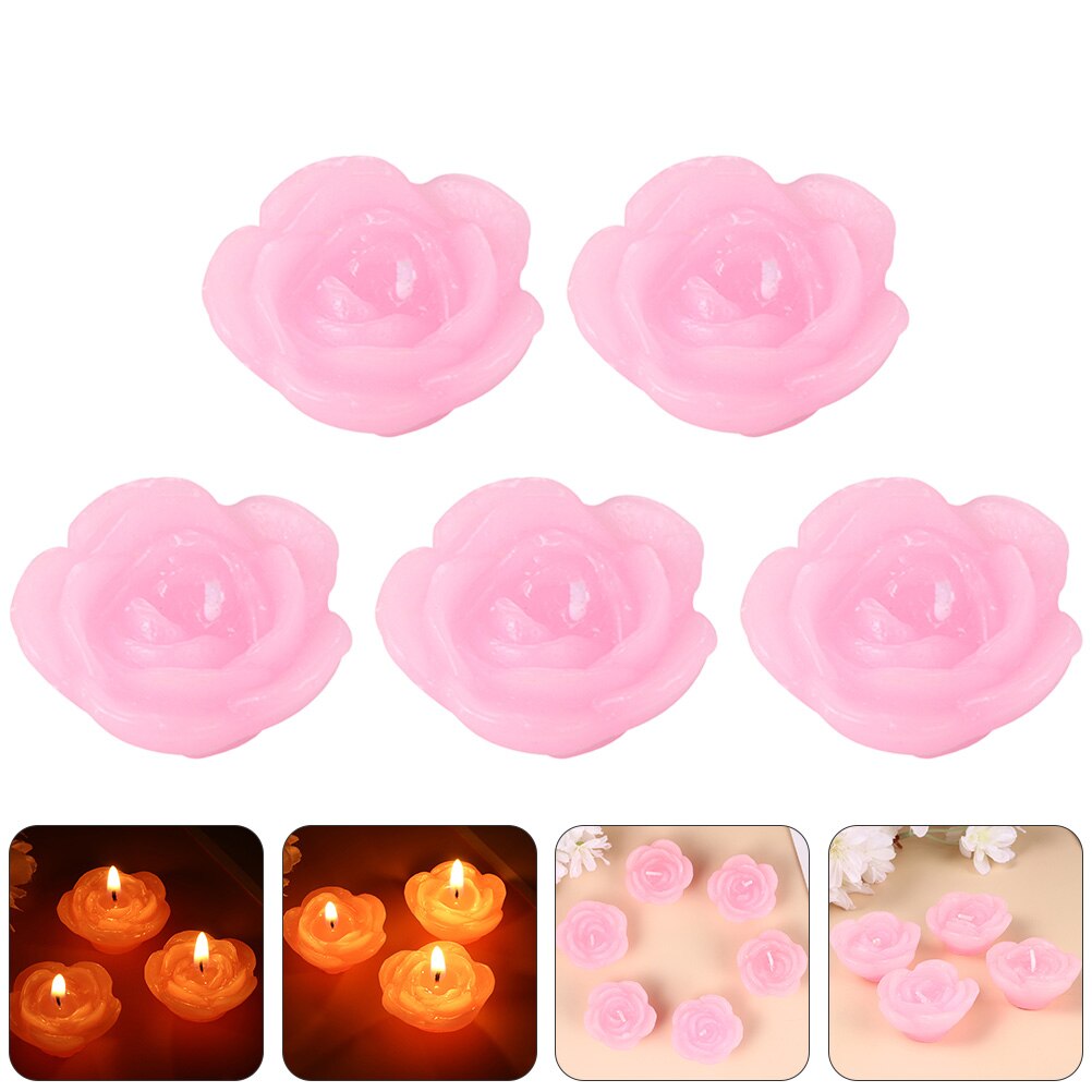 5Pcs Candles Decorative Romantic Flower Candles Rose Candles Floating Candles for Party