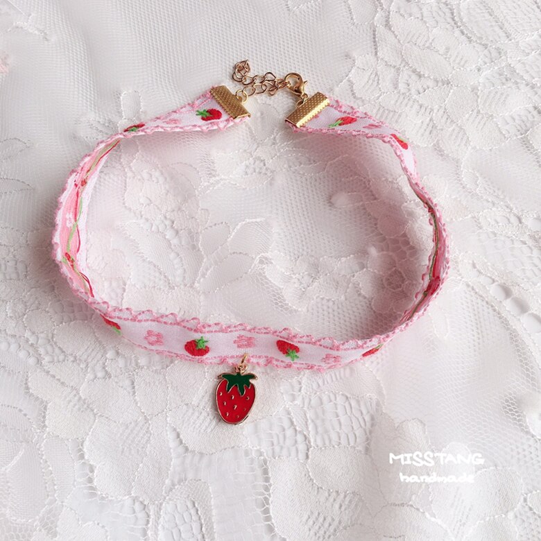 Bracelet pour cheveux rose, jolie paire de pinces à fraises, princesse Lolita Kawaii, couvre-chef, collier de sœur japonaise, doux, KC, ornement de cheveux: Choker