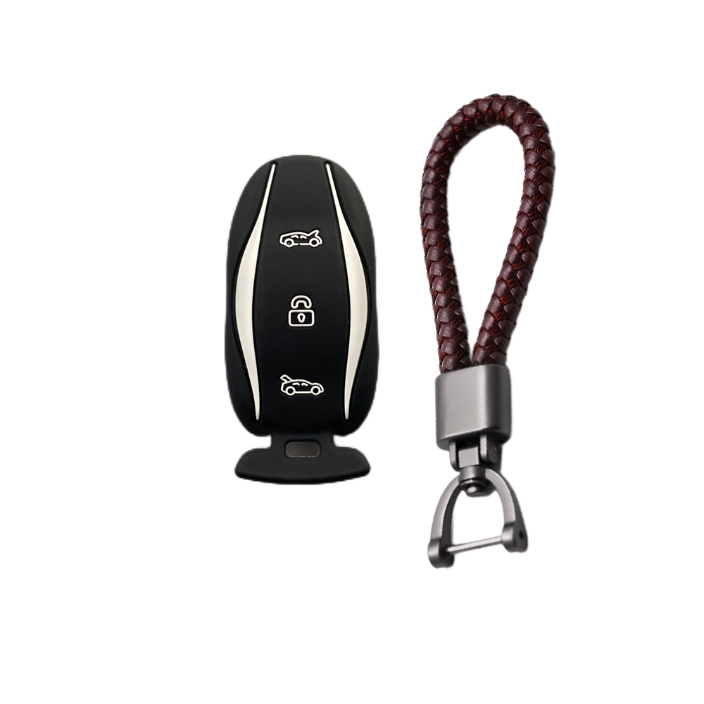 3-knoppen siliconen autosleutel beschermhoes beschermer rubberen huid houder sleutelhanger accessoires voor Tesla Model S P85D P70 afstandsbediening set: green