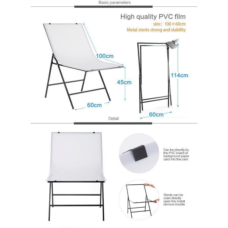 60*100cm Folding Portable Shooting Table Photo Tabletop For Product Shoot Screen+White PVC Backdrops Photography Camera Desk